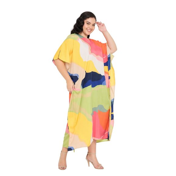 Gypsie Blu Multicolor Caftan Dress Stylish Comfy Maxi Kimono Sleeve Dresses - Picture 3 of 8